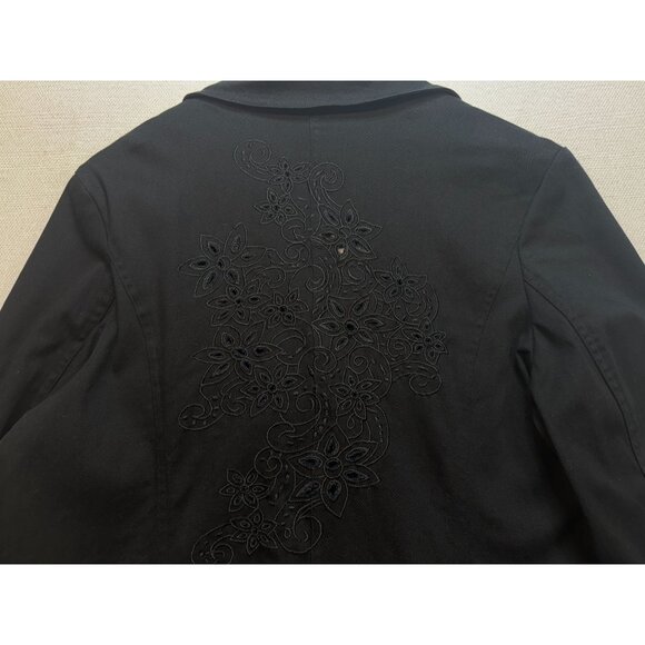 Susan Graver Style Womens Embroidered Blazer Jacket Denim Sz L Black Long Sleeve - Picture 10 of 11
